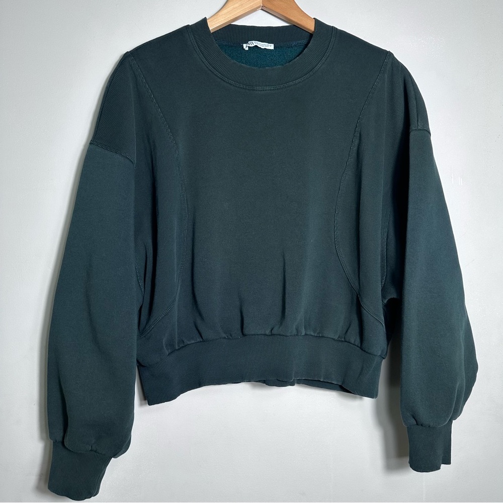Dark Green Oversized Cropped Crewneck Sweatshirt